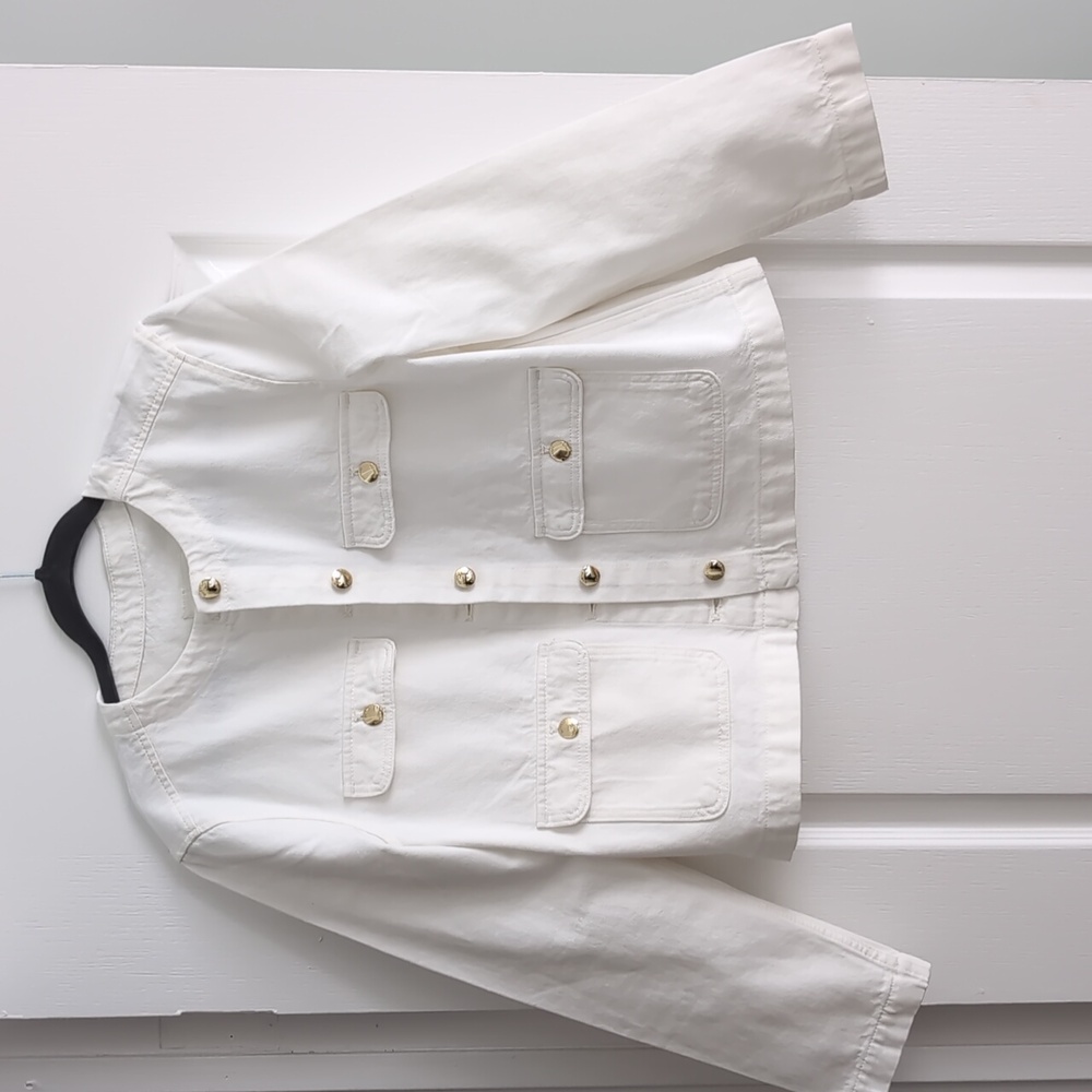 H&M White Denim Jacket with Gold Buttons
